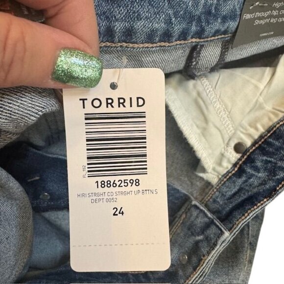 Torrid Womans Medium Wash Denim Button-Fly Jeans With High Rise Straight Legs - Picture 15 of 15